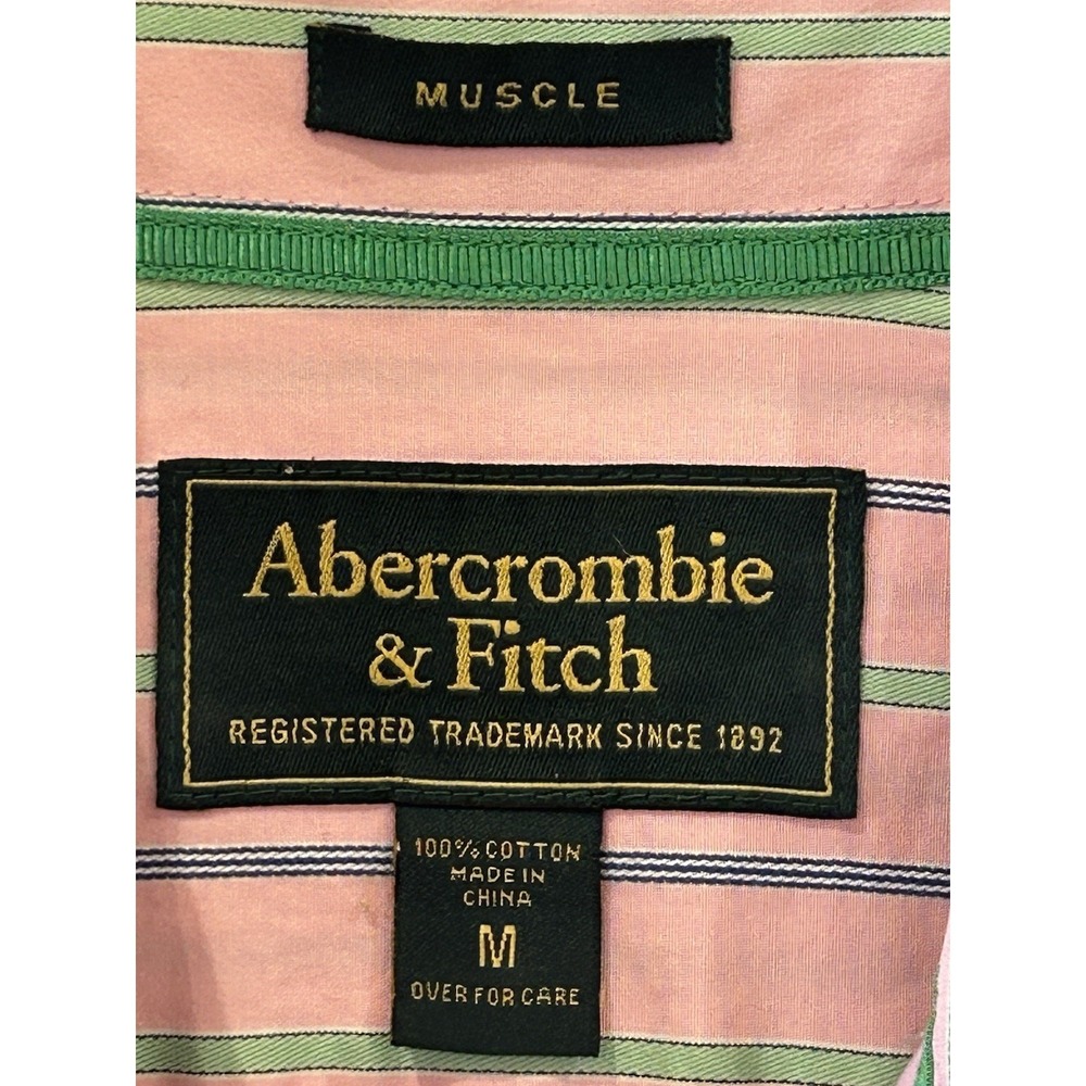 Abercrombie & Fitch Shirt Mens M Pink Striped Muscle Long Sleeve Button Up Prep - Picture 3 of 7